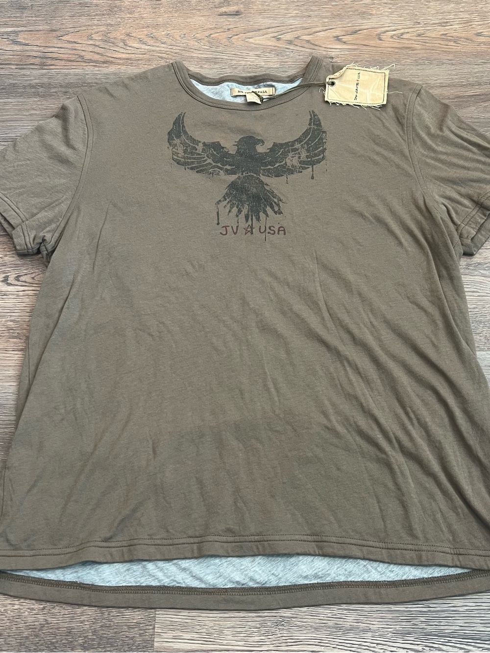 USA John Varvatos USA Eagle Graphic T-Shirt Men’s Large Brown Distressed Rocker - Picture 1 of 11